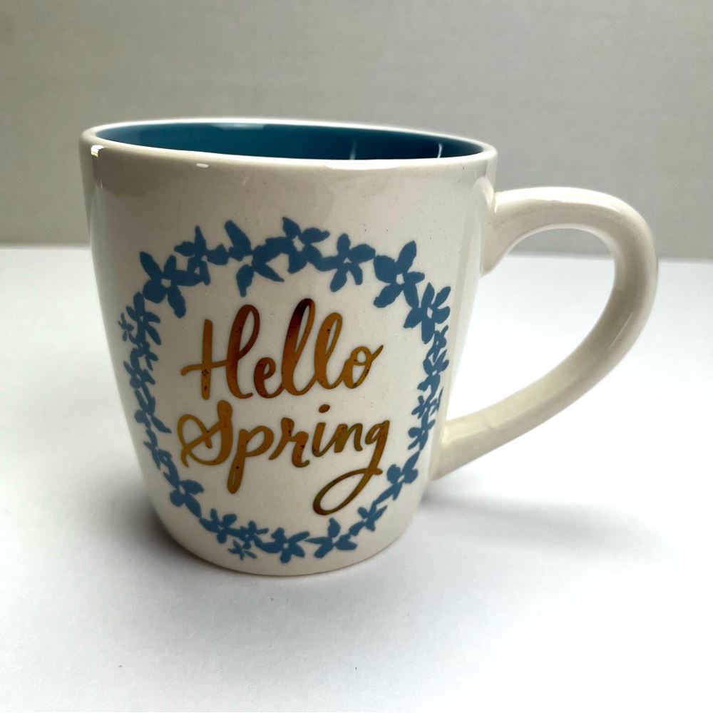 Threshold Hello Spring Blue White Gold Coffee Mug Cup‎ Hot Chocolate Tea Floral